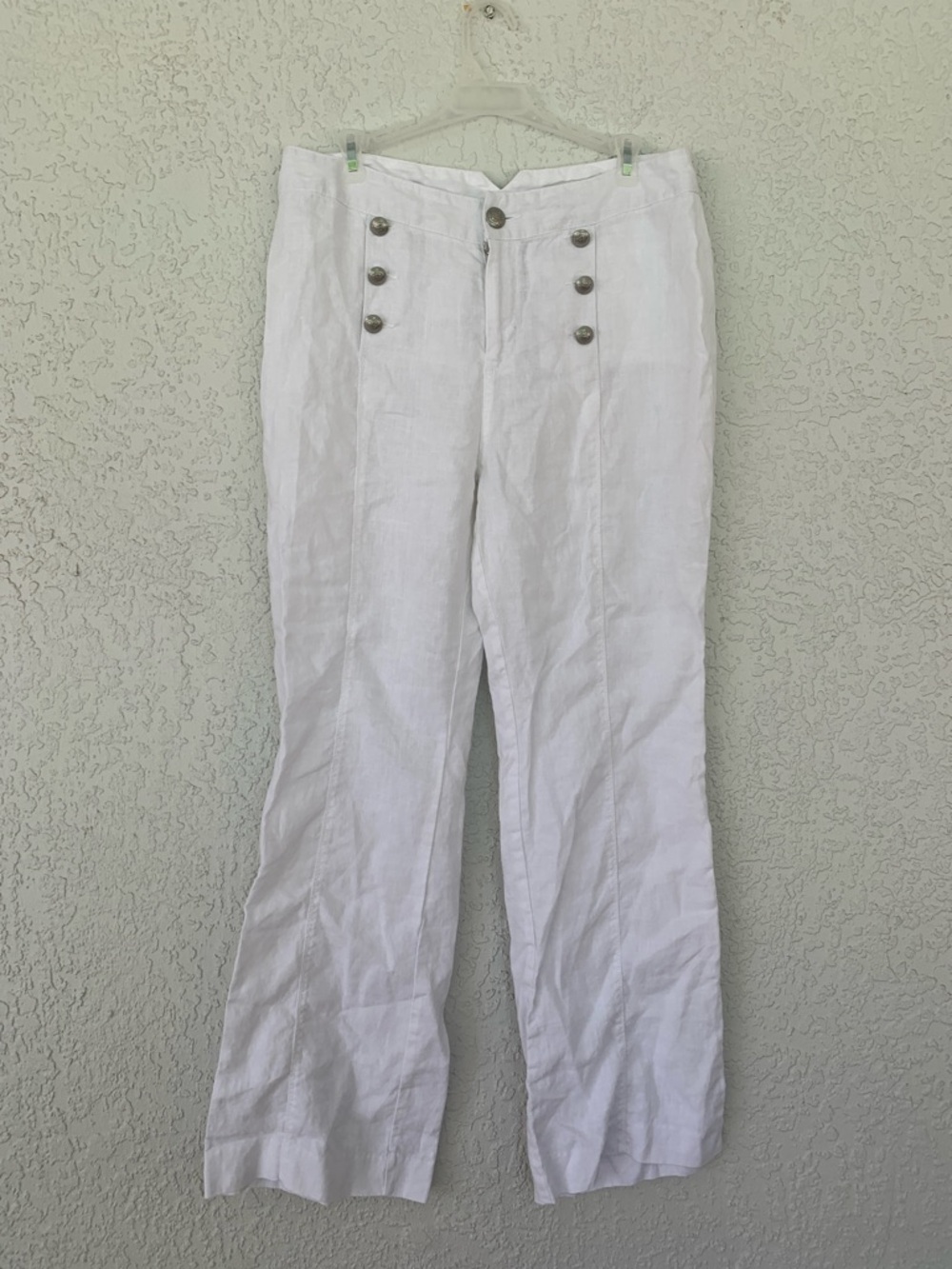 INC International Concepts White Linen Sailor-Style Pants Crest Button size 10